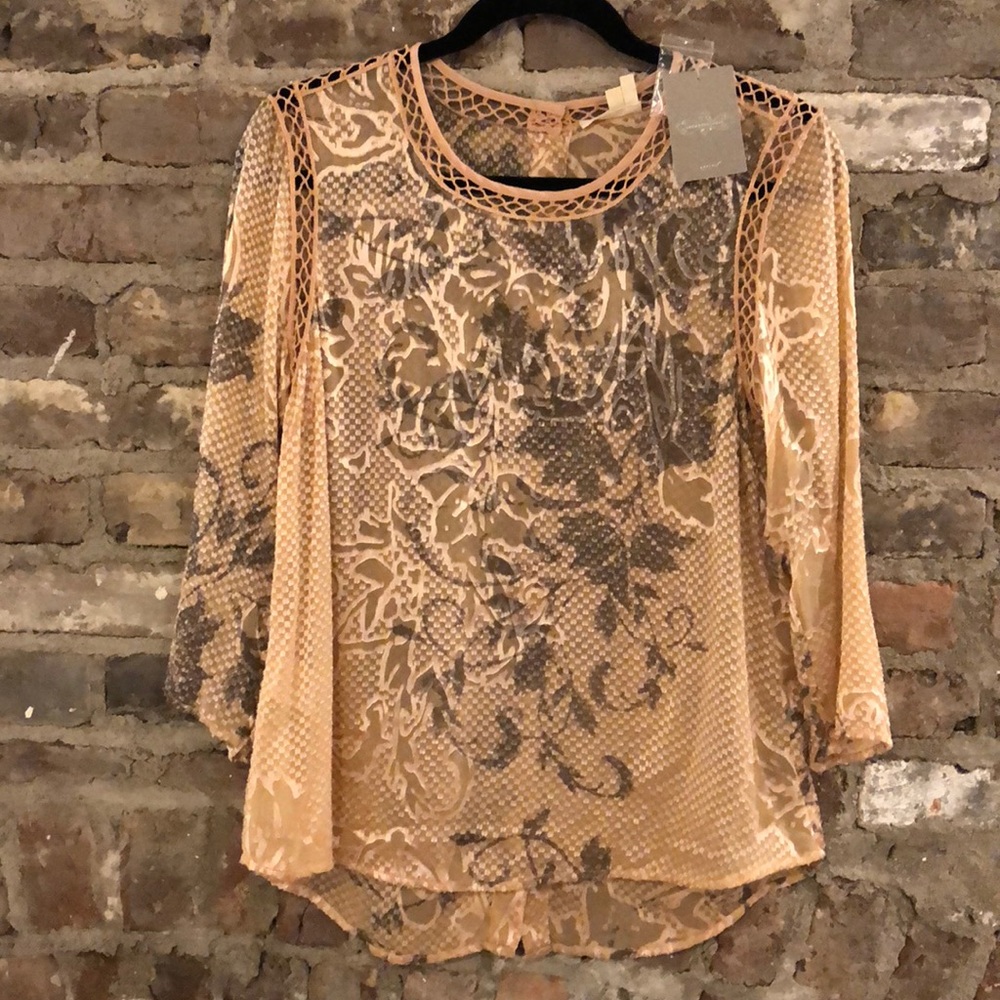 NWT Anthropologie rose gold sheer blouse.